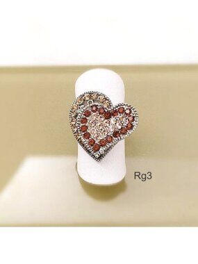 Brown Crystal Bold Ring “2 Hearts As 1” Adjustable